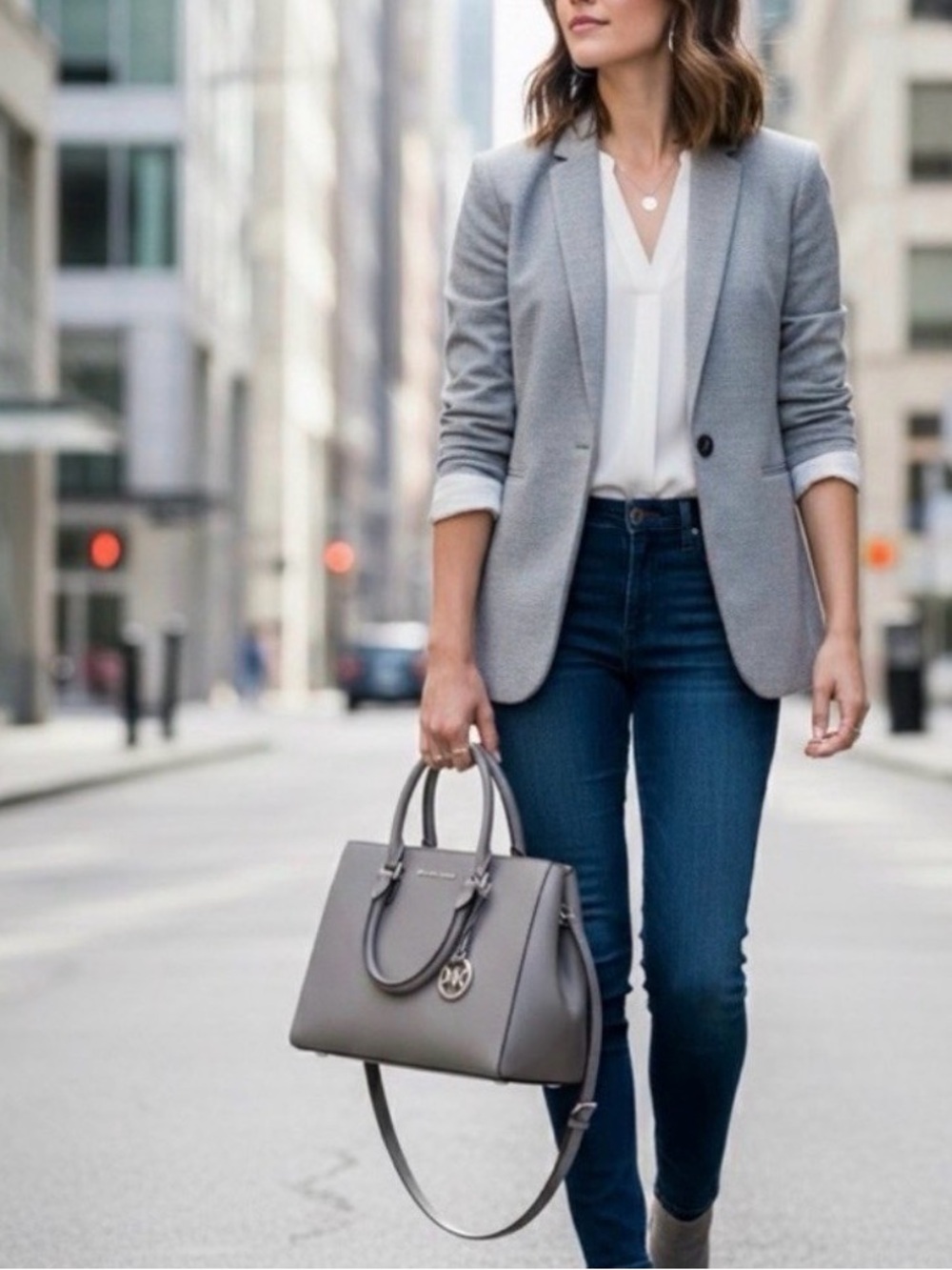 Michael Kors Savannah Medium Satchel Grey Silver Hardware Work Bag